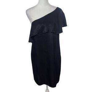 Krisa One Shoulder Black Satin Mini Dress Size XS Krisa Black Dress